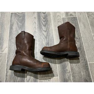 Vintage Red Wing Leather Boots Men 8 Brown Supersole Safety Toe Pull On Cowboy